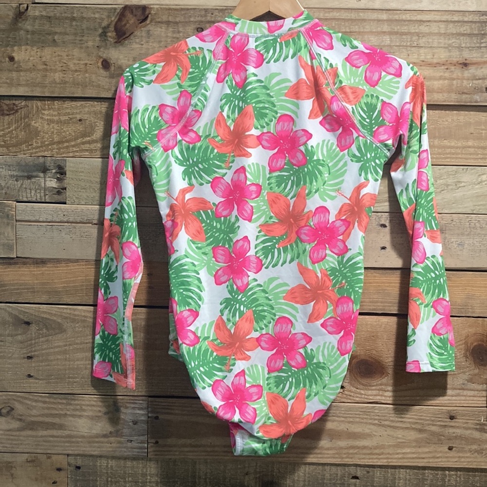 WONDER NATION  Girls 1 pc Pink Floral Hawaiian Print Rash Guard Swim Sui - Picture 5 of 6